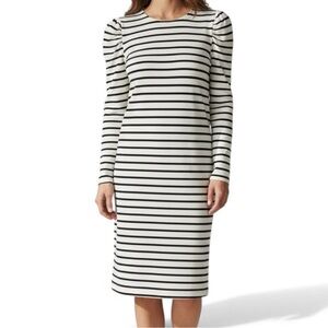 Boden Imogen Breton Striped Shirt Dress size 2 Navy Off White Puff Sleeves